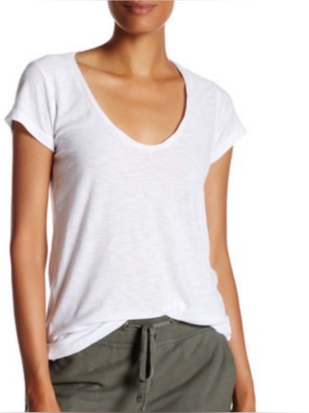 James Perse Deep Scoop Neck White T-Shirt | Luxe Minimalist Cotton Tee - 3 (L)